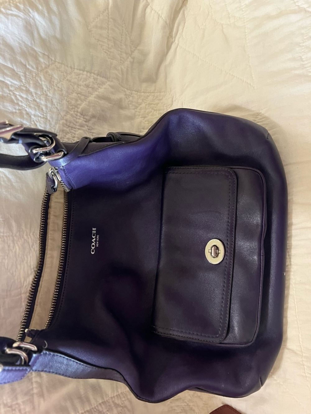 Coach Purple Leather Turn-Lock Shoulder Bag